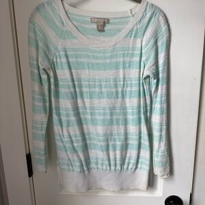 Mint Green and White Striped Sweater